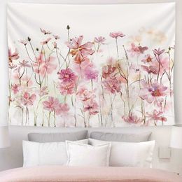Tapestries Pink Flowers Tapestry Wall Hanging Romantic Floral Wildflower Plants Nature Scenery Tapestrie Decoration for Bedroom Living Room