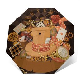 Umbrellas Wind Resistant Folding Automatic Umbrella Wonderland Steampunk Auto Windproof Rain For Men Women Parasol