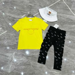 designer baby sets Tracksuits kids suits Size 100-150 CM 2pcs high quality Chest logo printed T-shirt and solid Coloured leggings July11