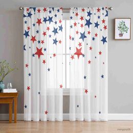 Curtain Independence Day Flag Pentagram Tulle Curtains for Living Room Bedroom Sheer Drapes Modern Printed Design Sheer Curtains R230816