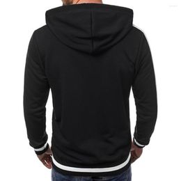 Men's Hoodies Hooded Drawstring Coat Men Hoodie Contrast Colour Splicing Stripe Stylish Slim Fit Fleece Lining