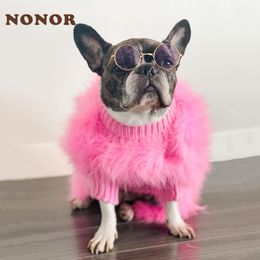 Dog Apparel NONOR Fur Dog Coat Autumn and Winter Warmth Luxury French bulldog Pug Bichon Dog Sweater Pet Warm Core Yarn Pet Clothes 230815