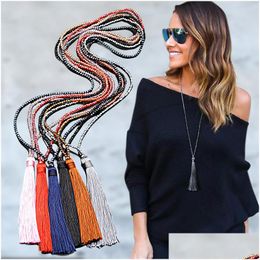 Pendant Necklaces Womens Boheimian Fashion Long Chain Faced Crystal Bead Necklace Tassel Sweater Jewelry Drop Delivery Pendants Dhiku