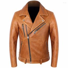 Men's Jackets BONJEAN Motorcycle Biker Leather Mens Genuine Cowhide Coat Slim Fit Short Style Punk Zipper Fashion Outwear