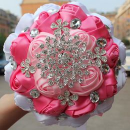 Wedding Flowers Bridal Bouquets Sweet 15 Quinceanera Bouquet Artificial Flower Pearls Crystal Satin Holding W236