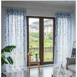 Curtain Printed Willow Leaf Printed Tulle Window Screens Sheer Voile Door Curtains Drape Panel Scarf Assorted European Style Curtains