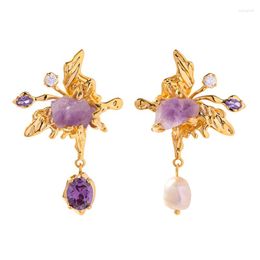 Dangle Earrings XIALUOKE Asymmetric Metal Butterfly Mosaic Purple Crystal Drop For Women Pearl Luxury Elegant Fashion Jewelry