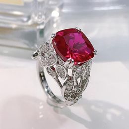 Cluster Rings 2023 Ruby 925 Sterling Silver Ring Inlaid With 12 Fat Square Luxury Full Diamond Vintage