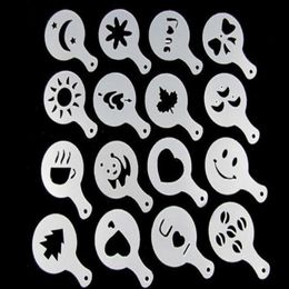 16Pcs/set Coffee Milk Cake Cupcake Stencil Template Mould Coffee Barista Tools Ofwre