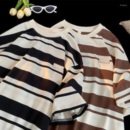 Men's T Shirts Summer Cotton Striped Short Sleeve T-Shirt Fashion Student O-neck Casual Loose High Street T-shirts Men Tops Male Clothes
