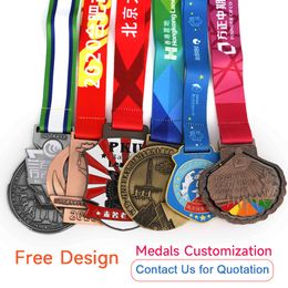 Decorative Objects Figurines Gold Silver Bronze Metal Sports Trophy Medal Blank Zinc Alloy 3d Marathon Run Custom Medals And Trophies Souvenirs 230815