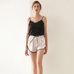Women's Sleepwear Summer Pajamas Fashion Thin Sexy Lace V-Neck Halter Simple Casual Breathable Two-Piece Ladies