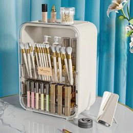 1pc Large Capacity Cosmetic Storage Box, Multifunctional Makeup Brush Storage Case, Desktop Lipstick Mask Skin Care Products Storage Cabinet, Dustproof Cosmetic