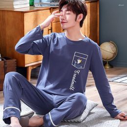 Men's Sleepwear 2 Pieces/Set Long-sleeved Sleep Tops Pants Pyjamas Sets Cotton Spring Korean Cartoon Man Home Service Casual Suit