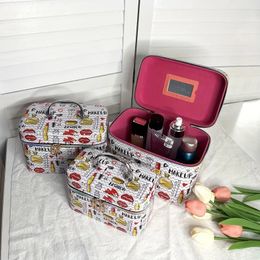 3Pcs Cosmetic Printing Makeup Case, Cosmetic Bag With Mirror, Perfect Toiletries Storage Bag For Travel