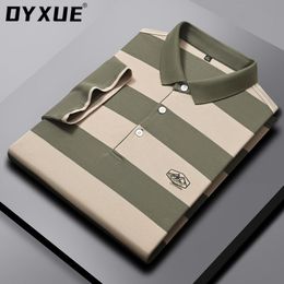 Mens Polos DYXUE Shirts Casual Polo Shirt Short Sleeve Lapel Soft Summer Fashion Cool Striped Highquality Embroidery Tops Tees 230815