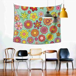 Tapestries Home Decor Tapestry Wall Hanging Orange 70's Retro Floral Green Retro Tapestry R230816