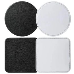 Sublimation Blank Cup Coaster PU Leather Round Square Mug Mats Car Cup Holder Mugs Pad DIY Crafts Vinyl Projects Supplies Barware Accesories A0816