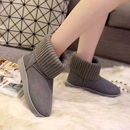 Boots Women Snow Boots Flat Short Plush Ladies Snow Boots Stretch Knitting Wool Fur Lined Boots Warm Winter Ankle Woman Shoes mujerL0816
