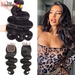 Synthetic Wigs Vall Body Wave Bundles With Closure 8 30 Inch Remy Human Hair Brazilian Weave 3 Lace 230815