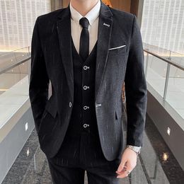 Men's Suits S-5XL Large Size 2023 (suit Vest Trousers) Three-piece Slim Stripe British Fashion And Leisure Business Groom Wedding Dress