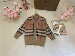 designer kids cardigan baby sweater Button decoration children jacket Size 100-160 CM Stripe crossing design overcoat July16