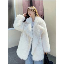 Mid Long Winter Fluffy Pink Fur Jacket Women 2023 Turn Down Collar Oversized Black White Faux Fur Coat For Women Jackets