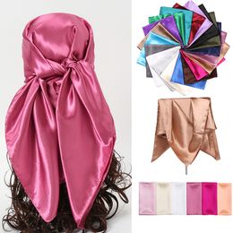 Scarves 90cm Solid Colors Neckerchief Hijab Scarf for Women Silk Satin Headband Hair Scarves Female Square Shawls Head Scarfs for Ladies 230815