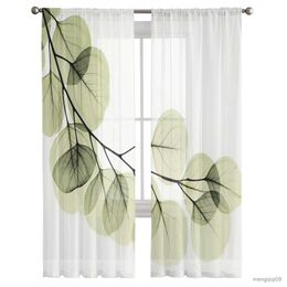 Curtain Green Leaf Nordic Sheer Window Curtains for Bedroom The Living Room Modern Tulle Curtains Drapes for Hotel Kitchen
