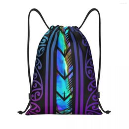 Shopping Bags Purple Maoris Design With Inlayed Paua Shell Drawstring Backpack Sports Gym Bag For Women Men Zealand Sackpack