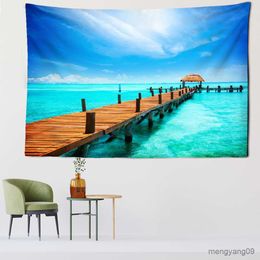 Tapestries Starfish Sailboat Seascape Tapestry Wall Hanging Hippie Art Landscape Painting Bedroom Home Decor R230816