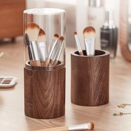 Storage Boxes Solid Wood Makeup Brush Cartridge Dustproof Beauty Desktop Organiser Box Eyebrow Pencil Eye Shadow