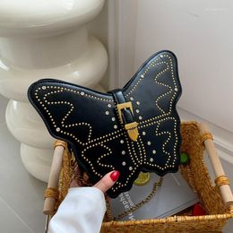 Evening Bags Coin Purse Butterfly Design Creative Fun Bag For Women 2023 Luxury Rivet Crossbody Silver Black Handbag Chain Shoulder