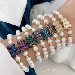 Charm Bracelets 5Pcs Fashion Colourful Cz Zircon Bear With Pearl Beads Bracelets For Girls Nice Jewellery Bracelet For Daily Life 230815