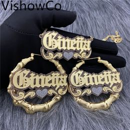 Hoop Huggie VishowCo Bamboo Earrings Set HipHop Customise Name And Necklace Style Custom For Gifts 230815