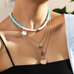 Pendant Necklaces Bohemian Multi Layer Polymer Clay For Women Fashion Golden Geometric Charm Chains Necklace Jewelry Wholesale