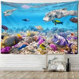 Tapestries Deep Sea Fish And Coral Tapestry Wall Hanging Marine Animals Bedroom Living Room Art Home Decor
