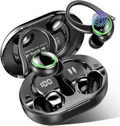 Wireless Earbuds, Bluetooth 5.3 Headphones Stereo Bass, 48H Playtime Earphones with LED Power Display, Over-Ear Buds with Earhooks Built-in Mic, IP7 Waterproof Headset