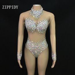 Women's Jumpsuits Rompers Sexy AB s Mesh Bodysuit Birthday Celebrate Wear Female Singer Show Evening Prom Party Stage 230815