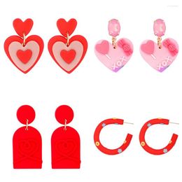 Dangle Earrings Cute Pink Heart Acrylic Drop Weddings Jewelry For Women Wholesale