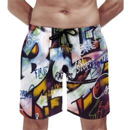Men's Shorts Word Art Print Board Graffiti Cute Hawaii Beach Man Printed Sportswear Quick Dry Swimming Trunks Birthday Gift