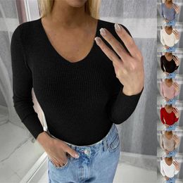Women's Sweaters Autumn And Winter Solid Color Sexy V Neck Long Sleeve Knitted Pullover Sweater Shirt Juniors Shirts Womens