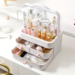 1pc Makeup Organizer, Cosmetics Skincare Products Organise Box, Waterproof&Dustproof Make Up Box, Storage For Vanity With Lid And Drawers, Cosmetic Display Cases