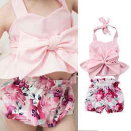 Clothing Sets New Fashion Newborn Toddler Baby Girls Clothes Set Bow-knot Backless Tops T-shirt+Floral Shorts Clothes
