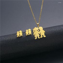 Necklace Earrings Set Stainless Steel Earring Charm Mama Family Necklaces Gold Colour Love Boy Girl Pendant Jewellery Women Gift