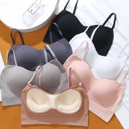 2023New Yoga Outfit Sports Bra Top Integrated Fixed Cup Seamless No Steel Ring Gathering Crop Bralette Push Up For Women Gym Original
