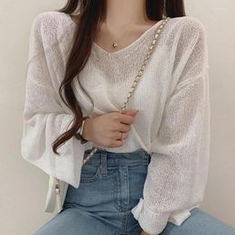 Women's T Shirts Beautiful Thin Loose Openwork Sweater Y2K Retro Solid Colour Korean Style Street Sweet Top T-shirt