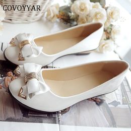 Dress Shoes COVOYYAR spring bow women shoes lady ballet flats low wedge heel slip on casual shoes sweet wedding bridal shoes WFS418 230815