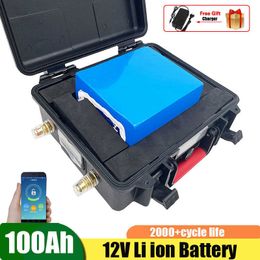 Lithium Ion Battery Pack 12V 100Ah 12.6V With Bluetooth APP for 12V Trolling Motor Sea Boat+10A Charger
