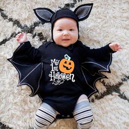 Special Occasions Baby's First Halloween Costume Black Bat Romper Jumpsuit Infant Boys Girls Purim Party Carnival Fancy Dress Cosplay Long Short 230815